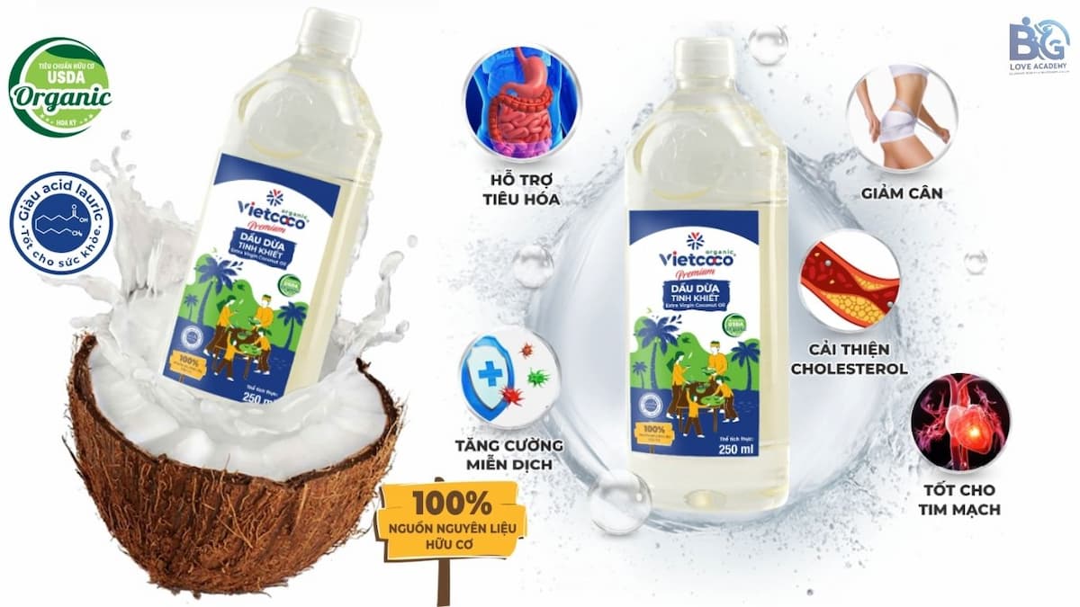 Dầu dừa tinh khiết Premium Organic VIETCOCO
